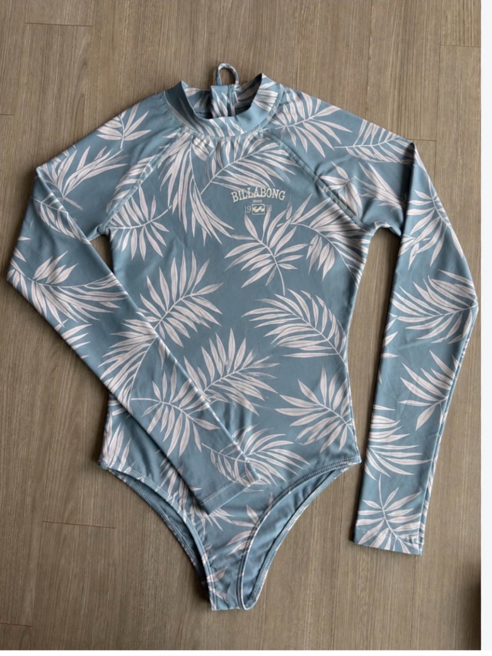 Billabong Blue and White Palm-Print Long Sleeve Rashguard